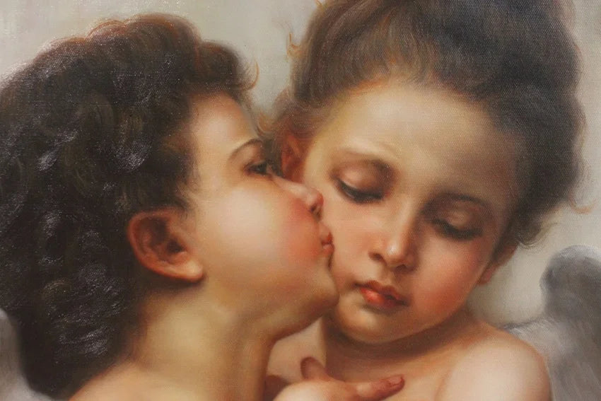 Reproduction à l'huile sur toile de William Bouguereau, Le Premier Baiser
