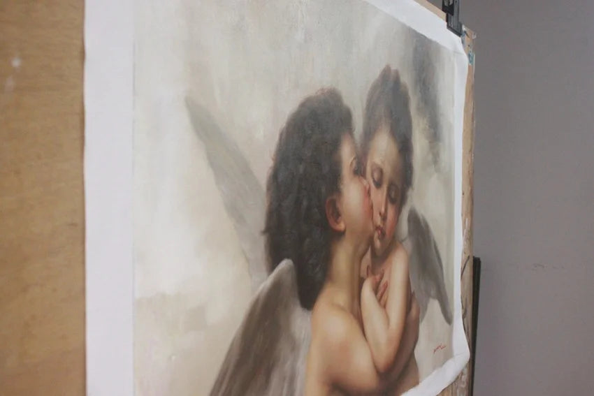 Reproduction à l'huile sur toile de William Bouguereau, Le Premier Baiser