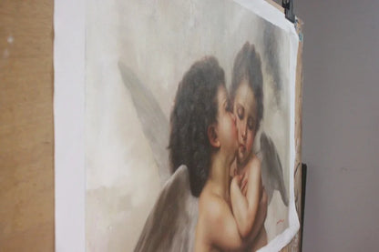 Reproduction à l'huile sur toile de William Bouguereau, Le Premier Baiser