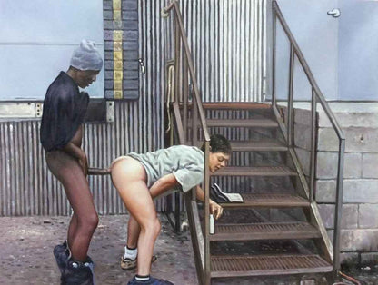 portrait art LGBT scène érotique hommes nu  huile sur toile signée