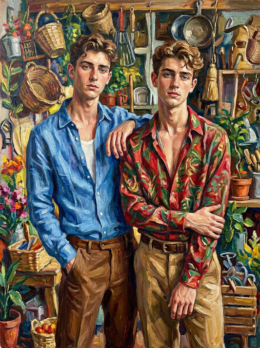 peinture huile sur toile faite sur commande - PORTRAIT BOGOSSE GAY LOVERS