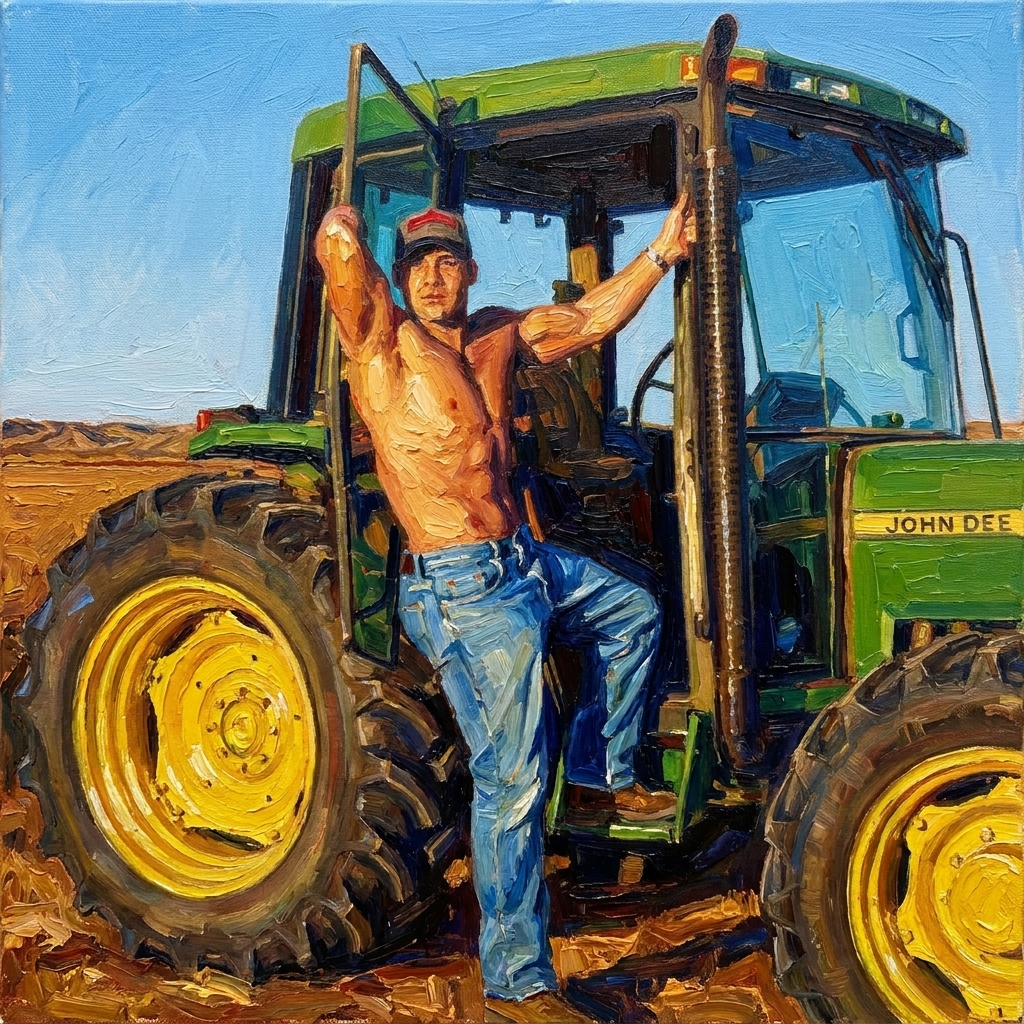 peinture huile sur toile faite sur commande - PORTRAIT SEXY FARMER