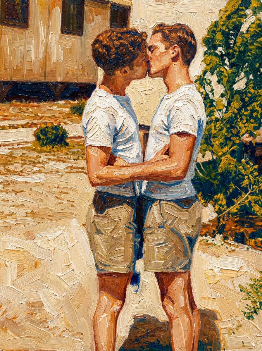peinture huile sur toile faite sur commande - PORTRAIT BOGOSSE GAY LOVERS
