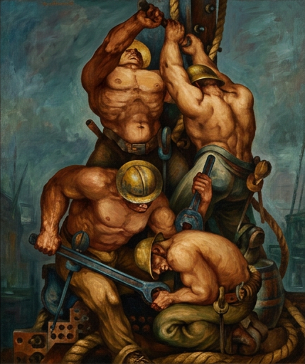peinture huile sur toile faite SUR COMMANDE - PORTRAIT GAY OUVRIERS MODERN