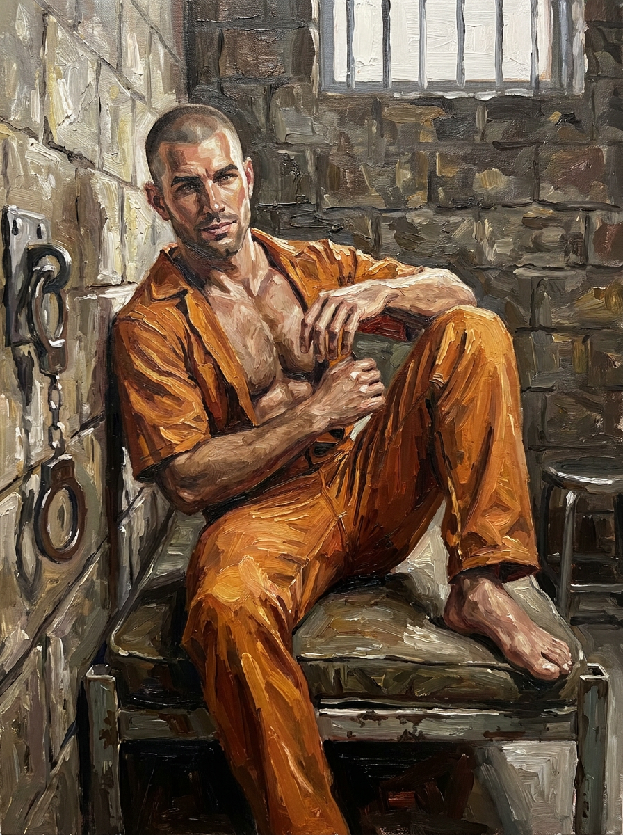 peinture huile sur toile faite sur commande - PORTRAIT JEUNE BOGOSSE PRISON