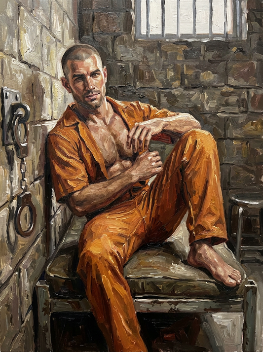 peinture huile sur toile faite sur commande - PORTRAIT JEUNE BOGOSSE PRISON