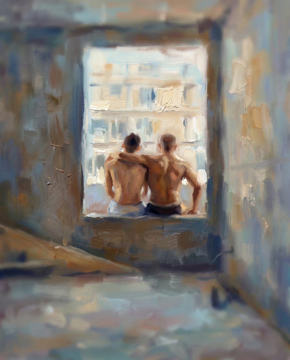 peinture huile sur toile faite sur commande - PORTRAIT BOGOSSE FLOU GAY LOVERS
