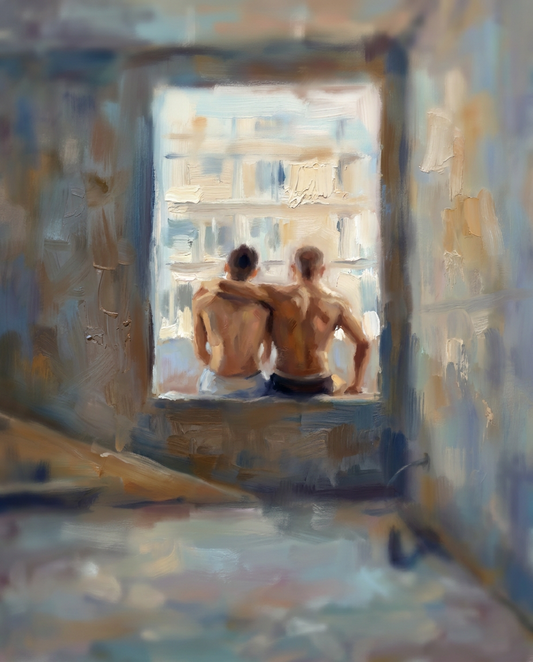 peinture huile sur toile faite sur commande - PORTRAIT BOGOSSE FLOU GAY LOVERS