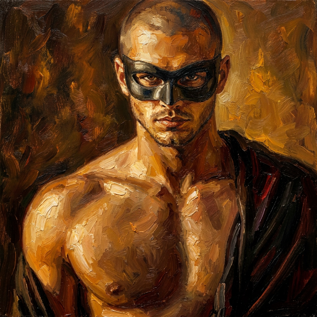 peinture huile sur toile faite sur commande - PORTRAIT BOGOSSE MASQUE