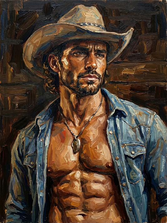 peinture huile sur toile faite sur commande - PORTRAIT BOGOSSE COWBOY