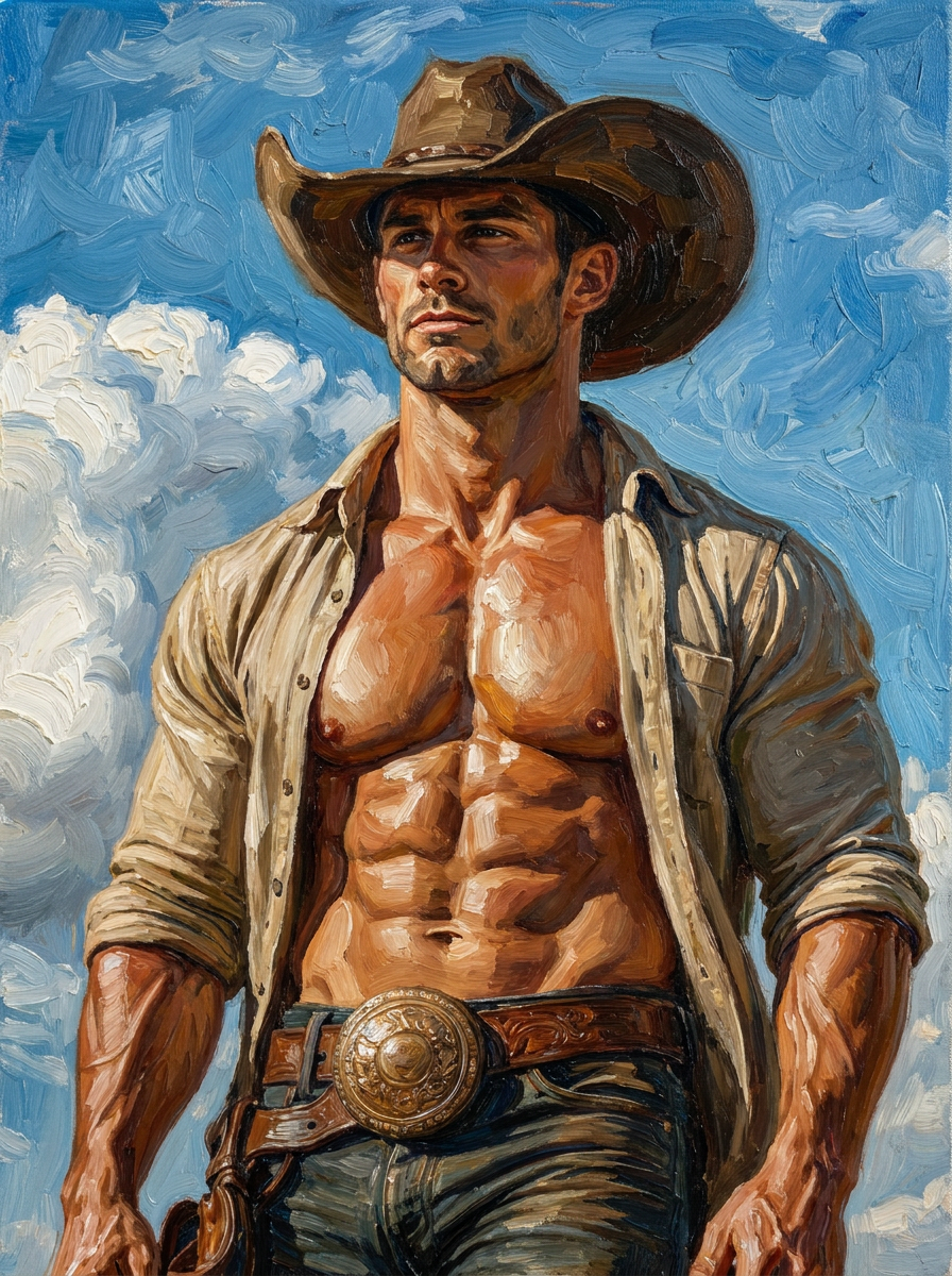 peinture huile sur toile faite sur commande - PORTRAIT BOGOSSE COWBOY
