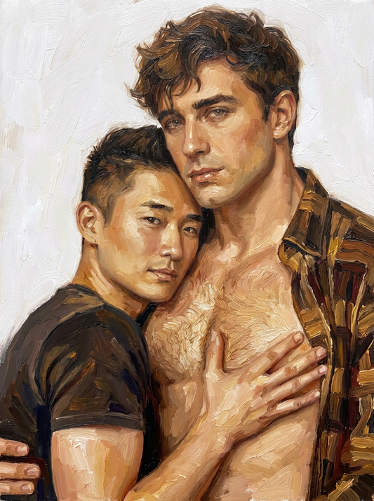 peinture huile sur toile faite sur commande - PORTRAIT BOGOSSE GAY LOVERS