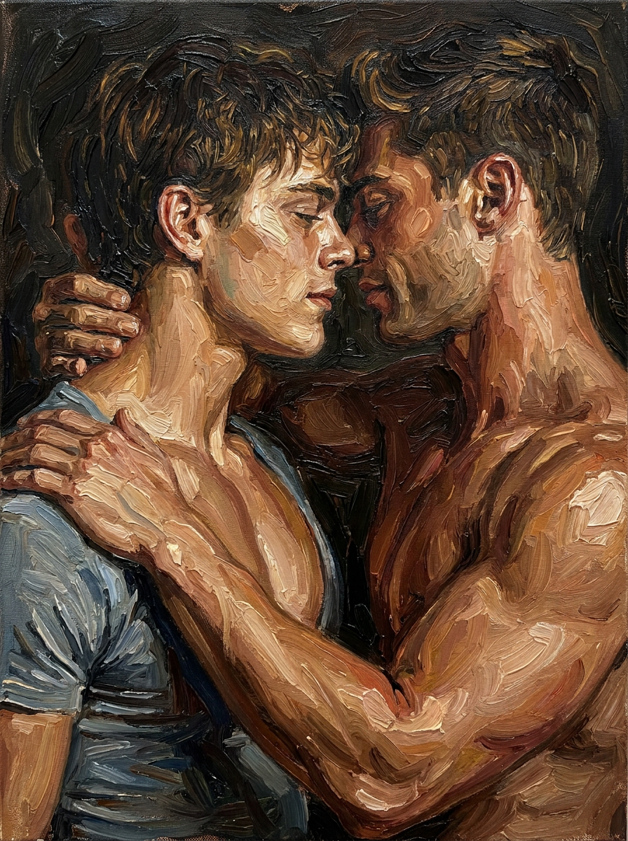 peinture huile sur toile faite sur commande - PORTRAIT BOGOSSE GAY LOVERS
