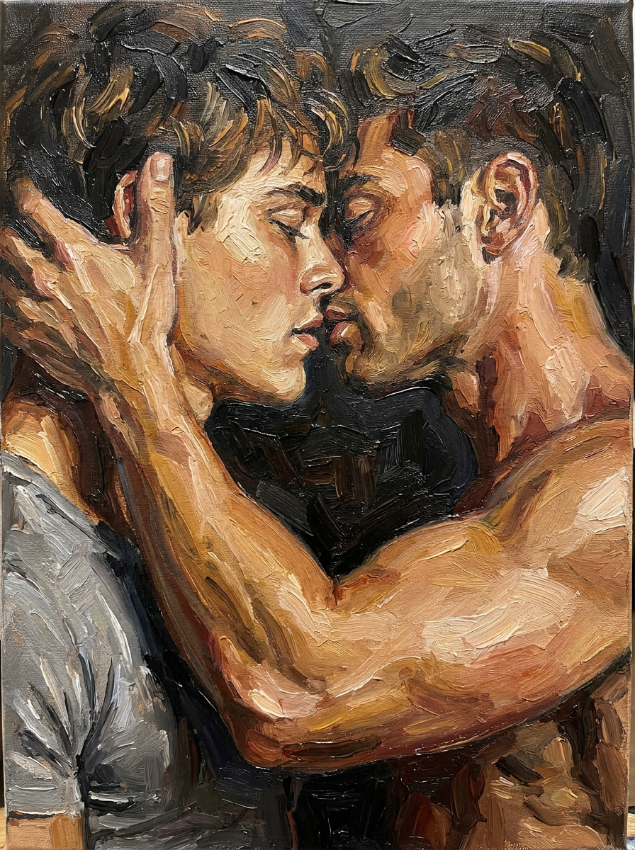 peinture huile sur toile faite sur commande - PORTRAIT BOGOSSE GAY LOVERS