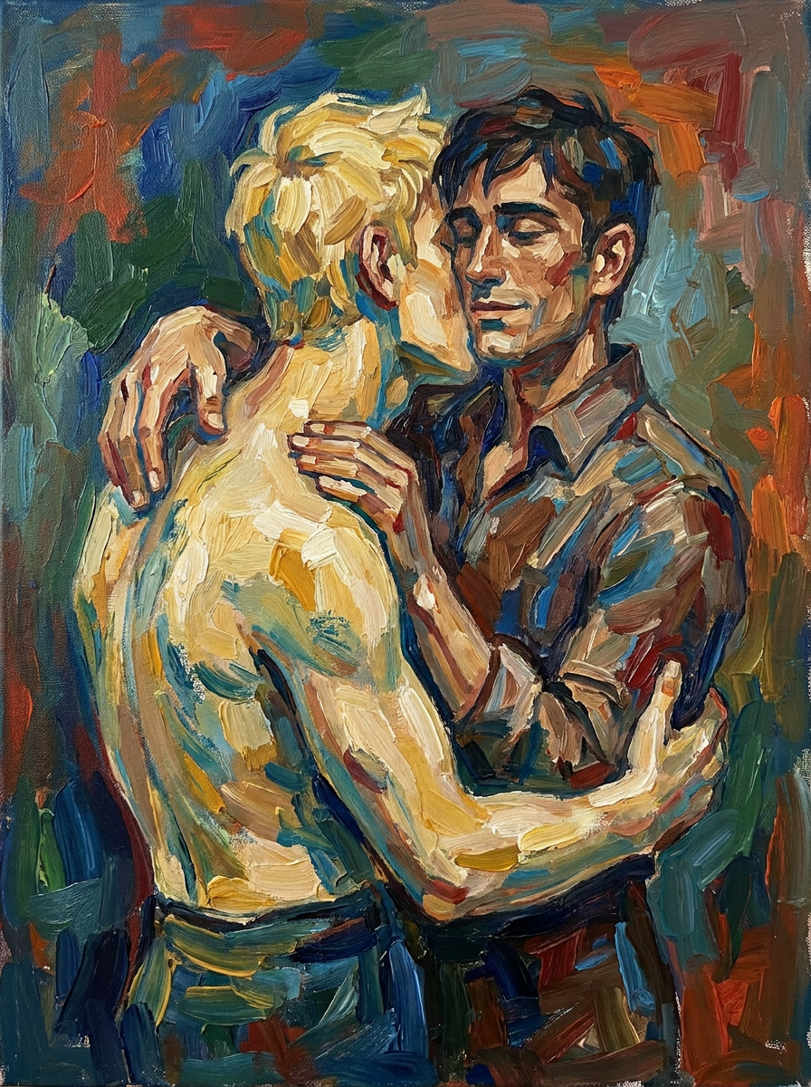 peinture huile sur toile faite sur commande - PORTRAIT BOGOSSE GAY LOVERS