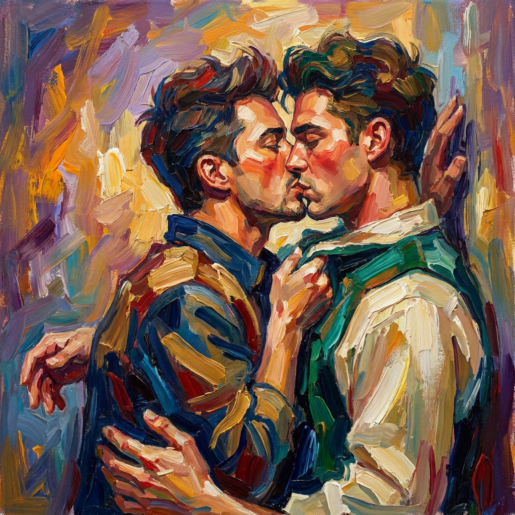 peinture huile sur toile faite sur commande - PORTRAIT BOGOSSE GAY LOVERS