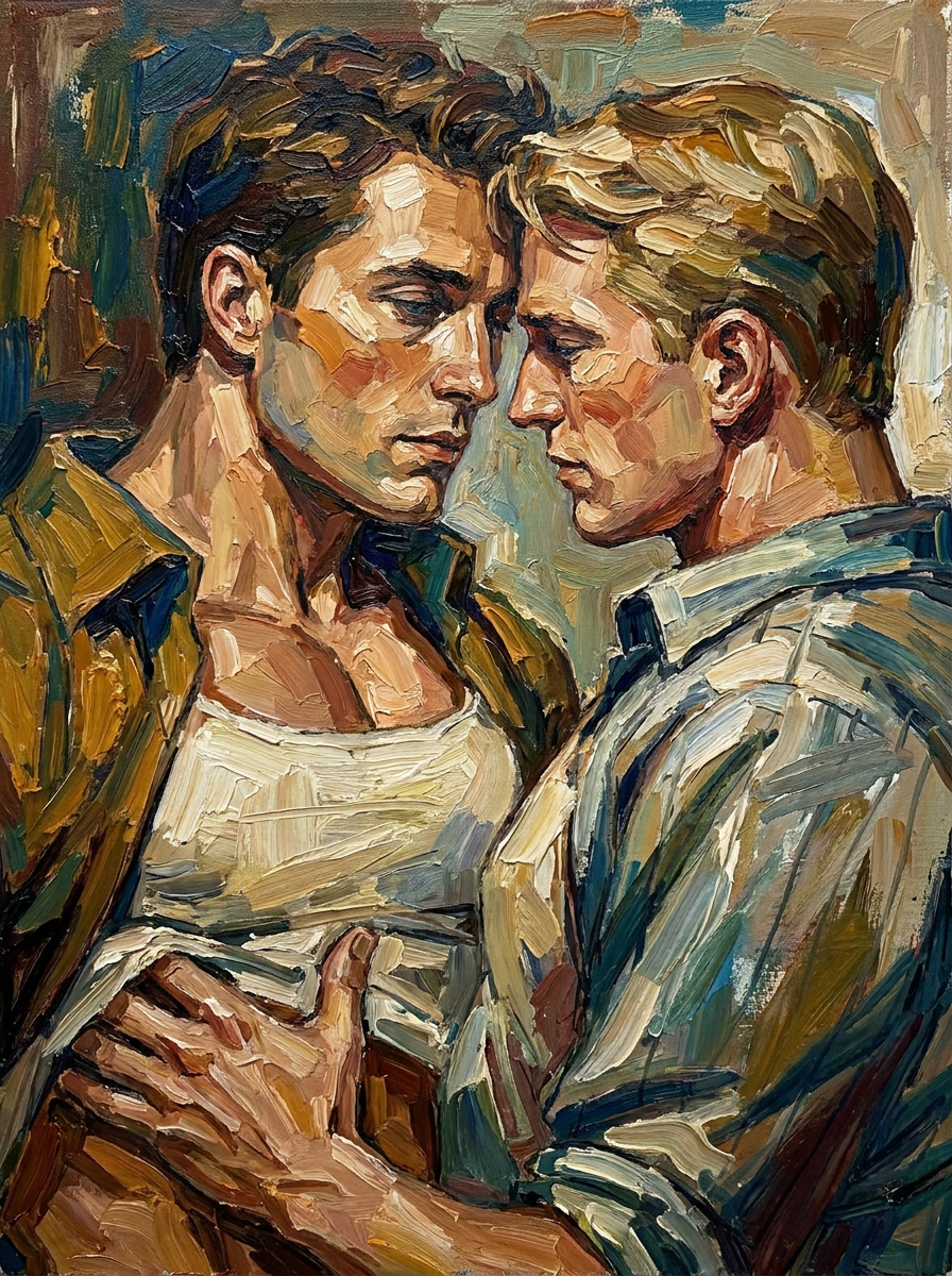 peinture huile sur toile faite sur commande - PORTRAIT BOGOSSE GAY LOVERS