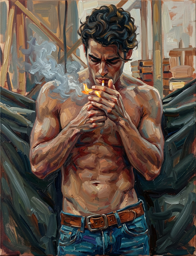 peinture huile sur toile faite sur commande - PORTRAIT BOGOSSE SMOKING