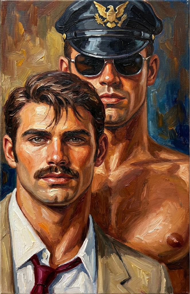 peinture huile sur toile faite sur commande - PORTRAIT BOGOSSE GAY LOVERS