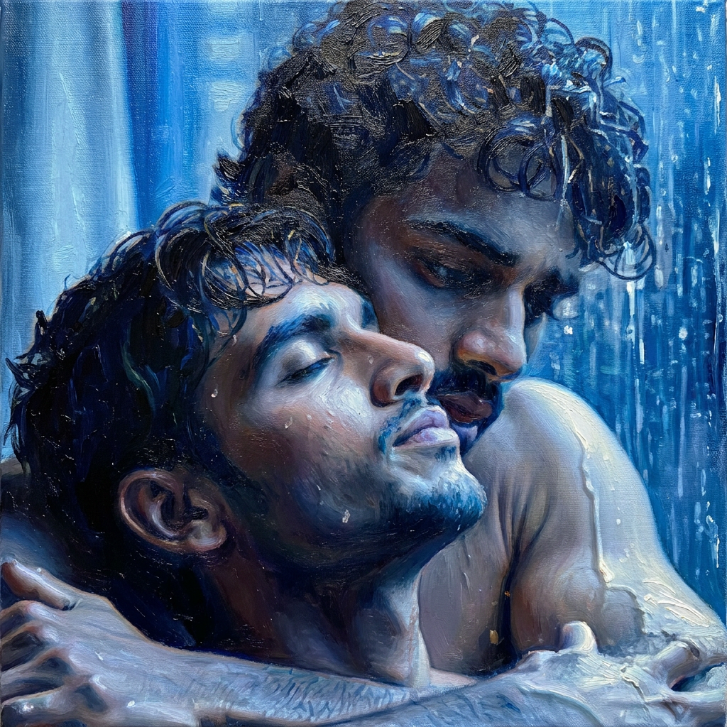 peinture huile sur toile faite sur commande - PORTRAIT GAY LOVERS
