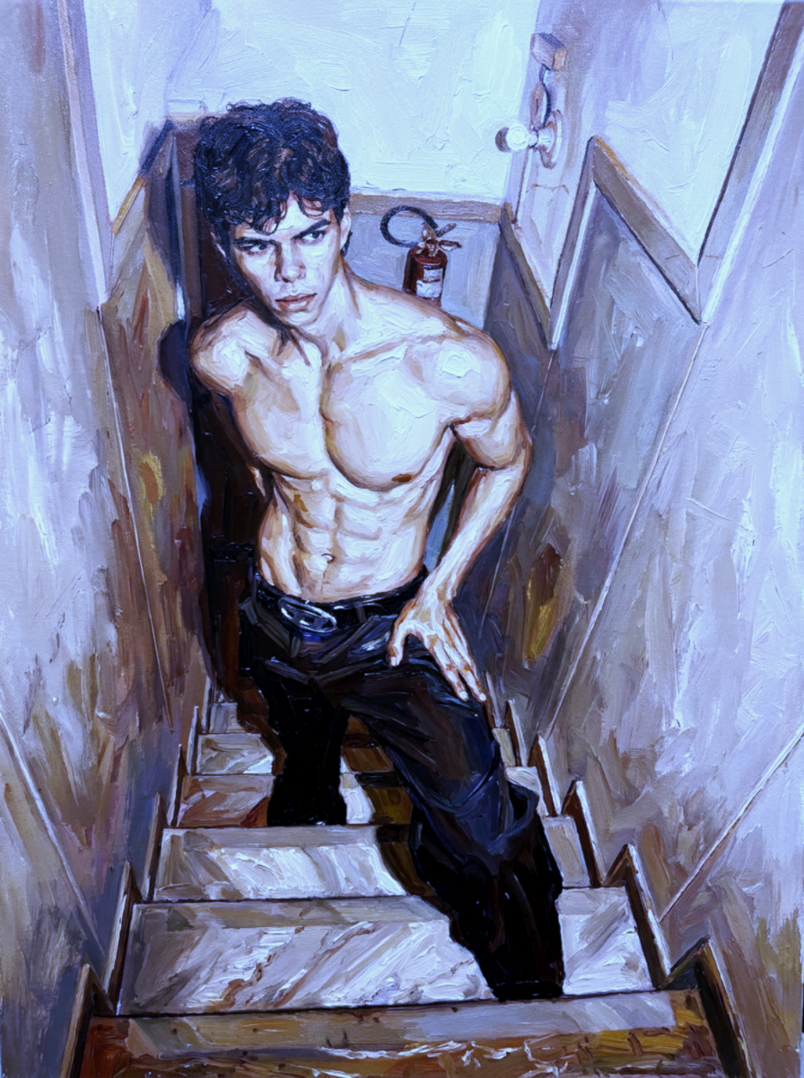 peinture huile sur toile faite sur commande - PORTRAIT ESCALIER