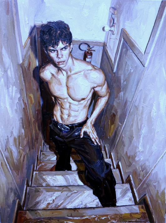 peinture huile sur toile faite sur commande - PORTRAIT ESCALIER