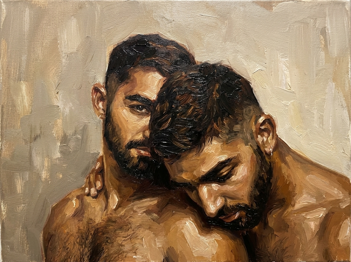 peinture huile sur toile faite sur commande - PORTRAIT GAY LOVERS