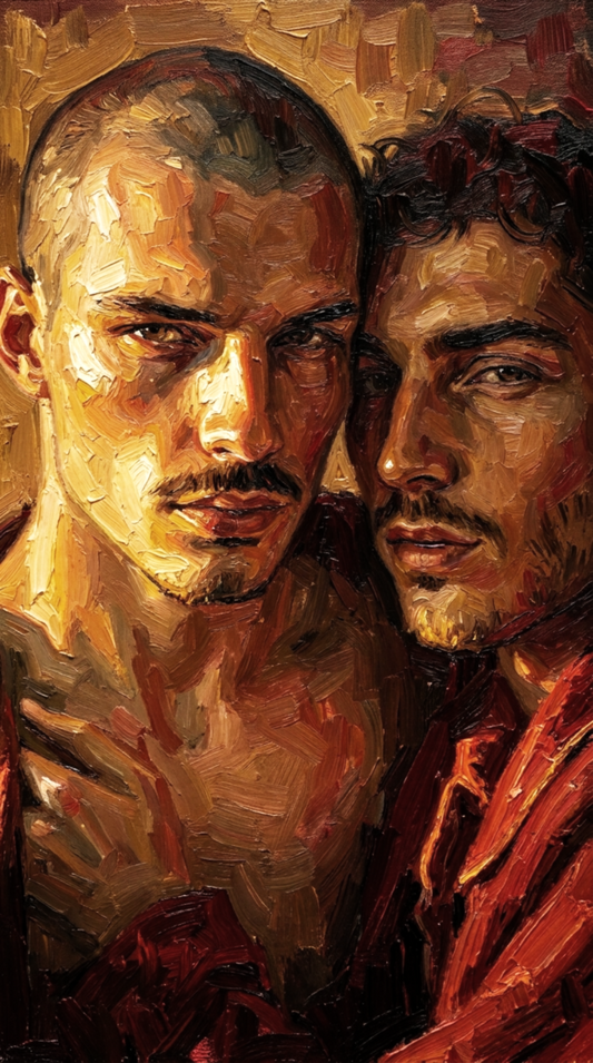 peinture huile sur toile faite sur commande - PORTRAIT GAY LOVERS