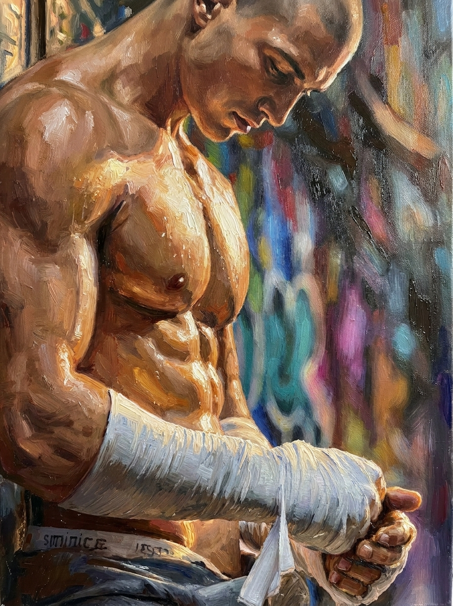 peinture huile sur toile faite sur commande - PORTRAIT BOGOSSE BOXEUR