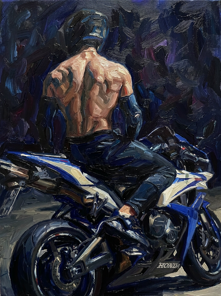 peinture huile sur toile faite sur commande - PORTRAIT BOGOSSE MOTARD