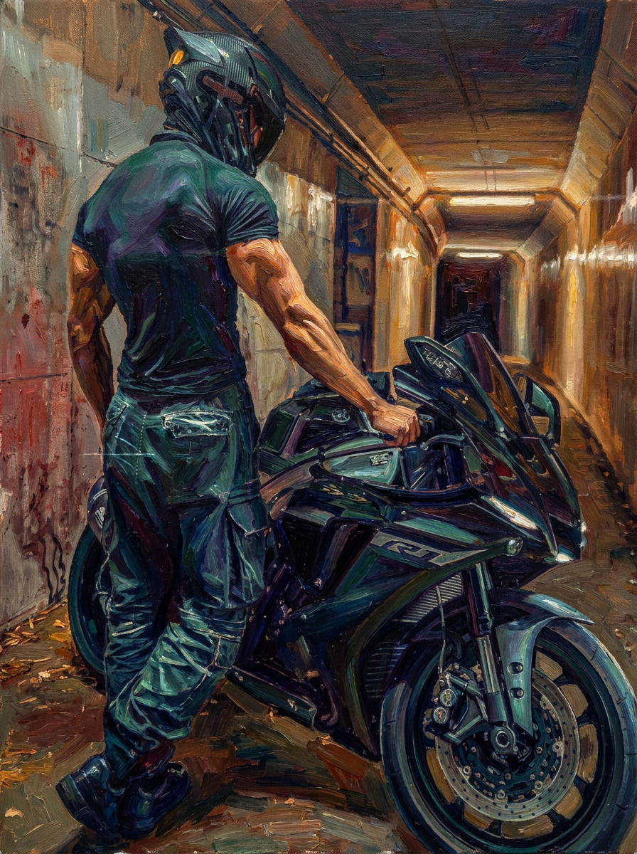 peinture huile sur toile faite sur commande - PORTRAIT BOGOSSE MOTARD