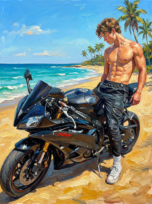 peinture huile sur toile faite sur commande - PORTRAIT BOGOSSE MOTARD