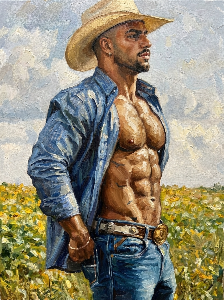 peinture huile sur toile faite sur commande - PORTRAIT COWBOY