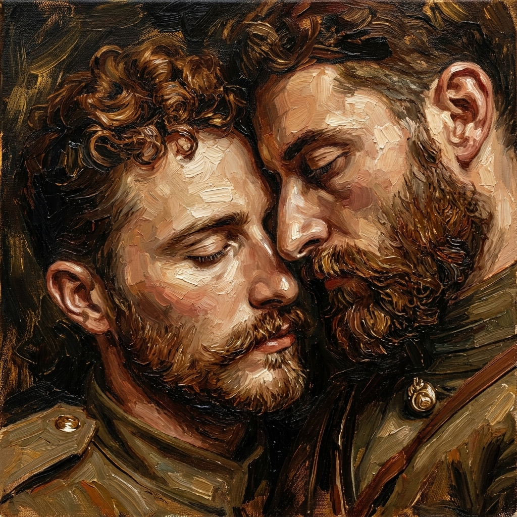 peinture huile sur toile faite sur commande - PORTRAIT BOGOSSE GAY LOVERS