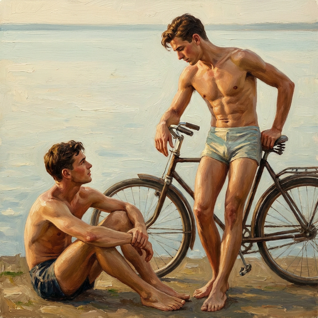 peinture huile sur toile faite sur commande - PORTRAIT A BYCICLETTE