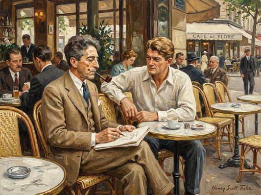 peinture huile sur toile faite sur commande - PORTRAIT LES DEUX JEAN COCTEAU ET MARAIS A PARIS