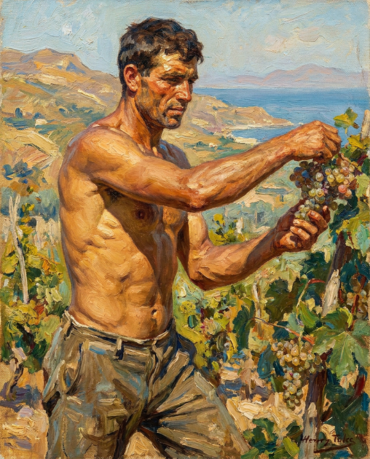 peinture huile sur toile faite sur commande - PORTRAIT vendange en sicile