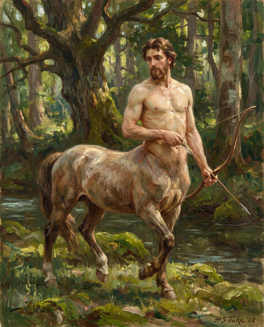 peinture huile sur toile faite sur commande - PORTRAIT JEUNE CHIRON DANS LA FORET