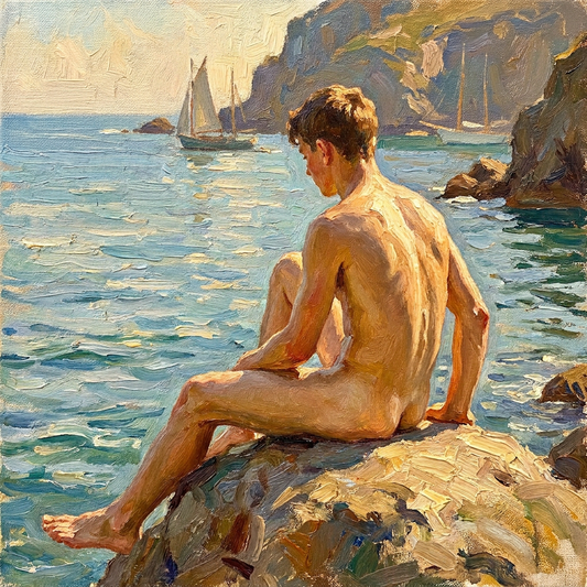 peinture huile sur toile faite sur commande - PORTRAIT JEUNE  HOMME NU DE DOS