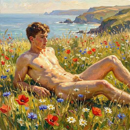 peinture huile sur toile faite sur commande - PORTRAIT JEUNE  HOMME NU allongé