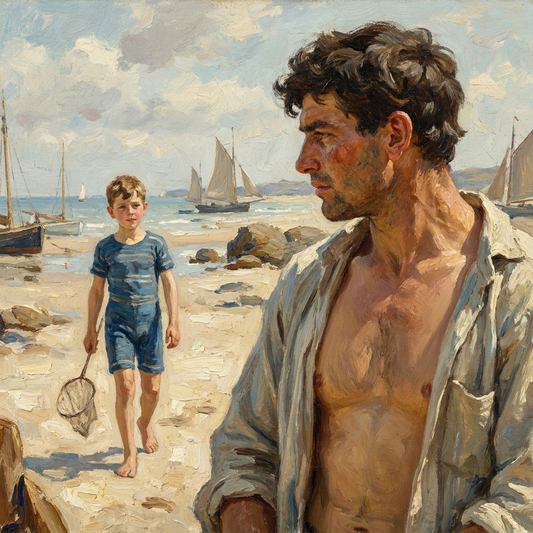 peinture huile sur toile faite sur commande - PORTRAIT PECHEUR PERE ET FILS