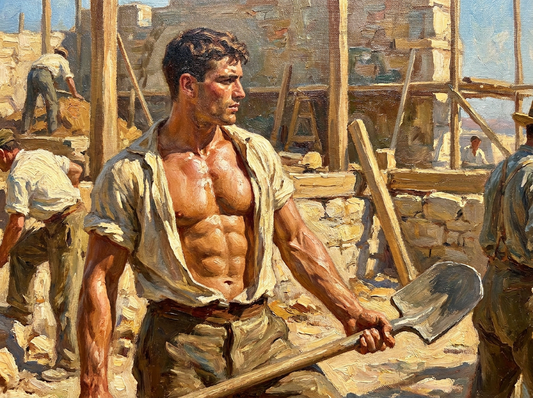 peinture huile sur toile faite sur commande - PORTRAIT CHALEUR SUR CHANTIER