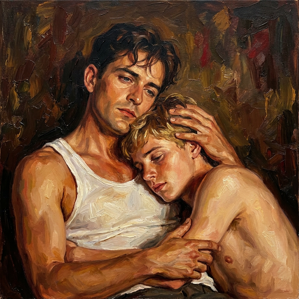 peinture huile sur toile faite sur commande - PORTRAIT GAY LOVERS