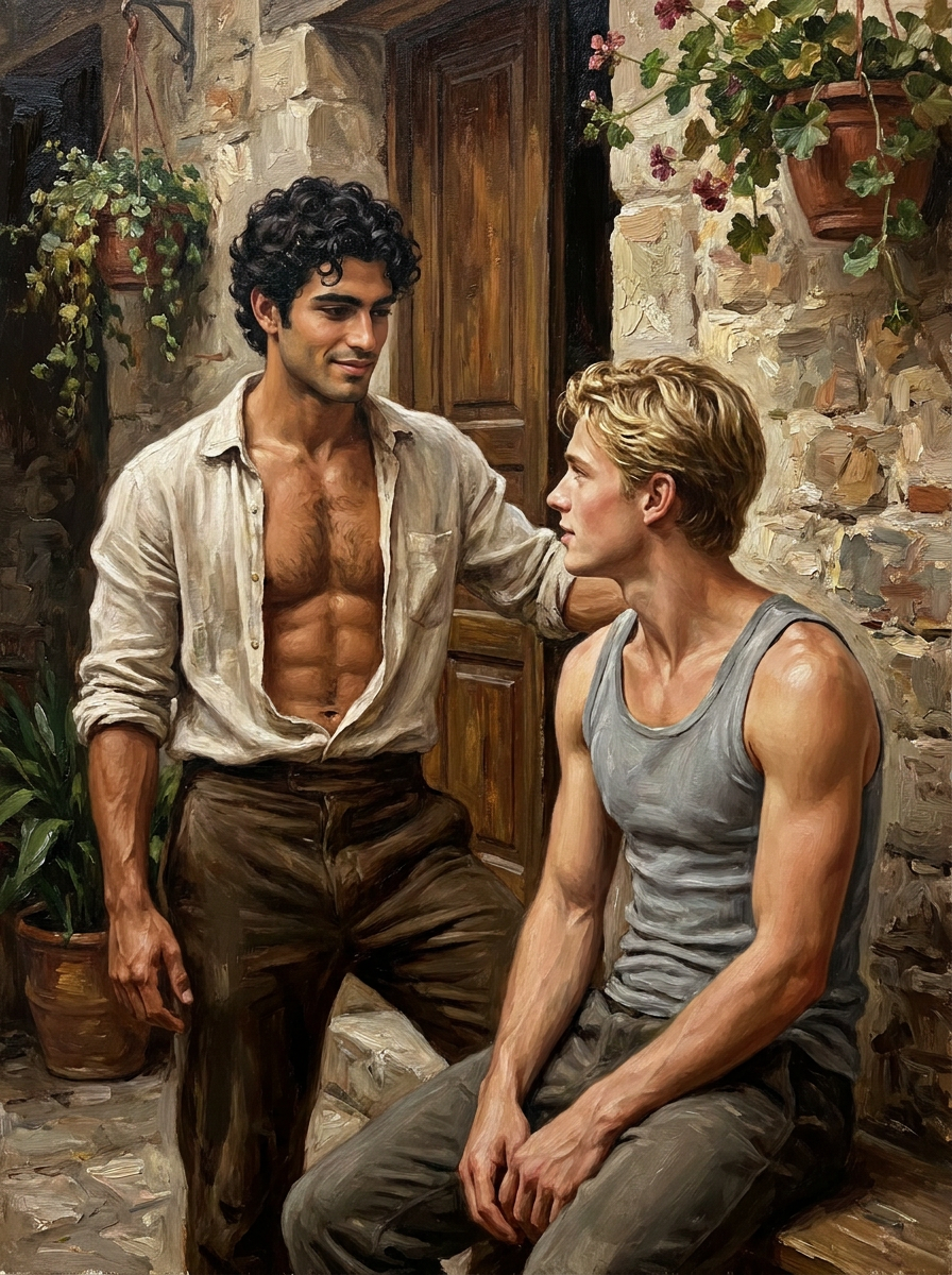 peinture huile sur toile faite sur commande - PORTRAIT BOGOSSE gay lovers