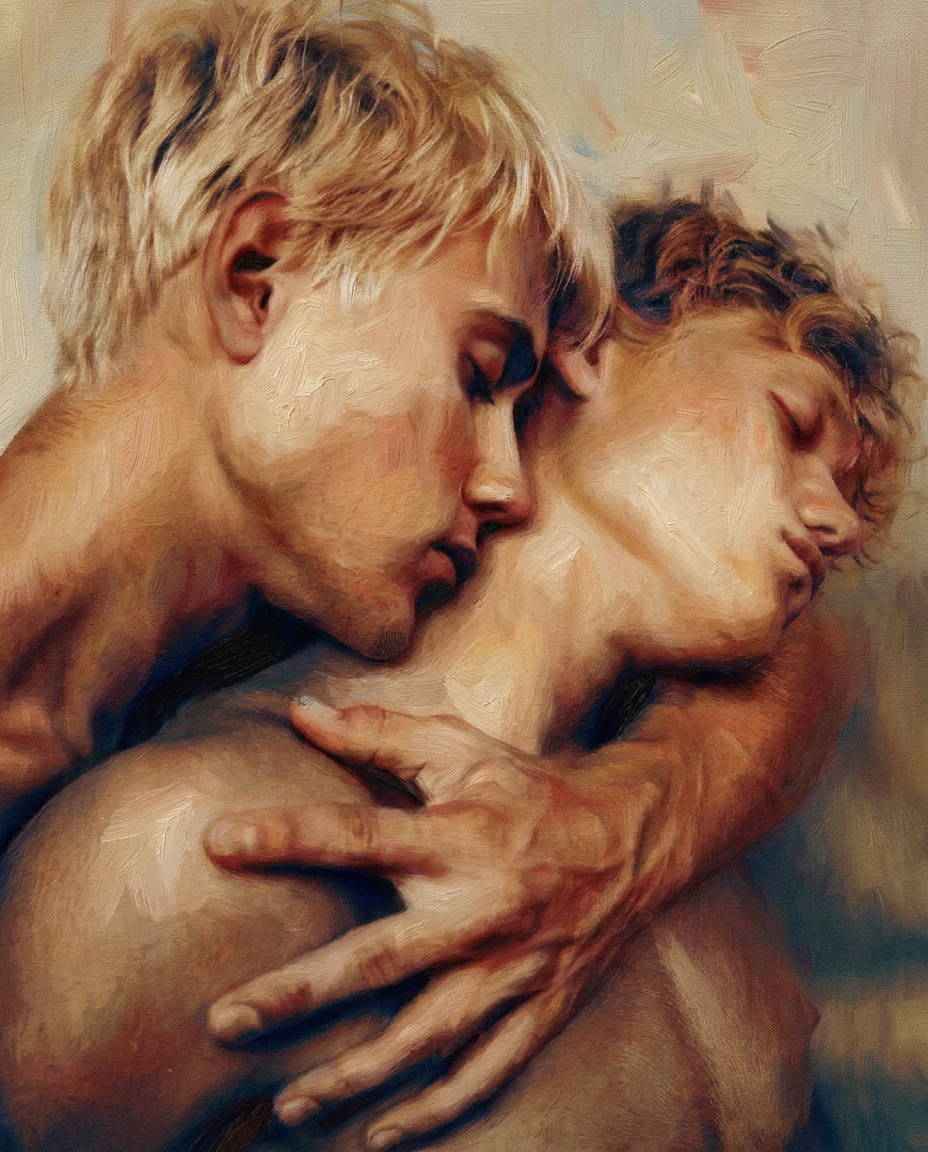 peinture huile sur toile faite sur commande - PORTRAIT BOGOSSE FLOU GAY LOVERS