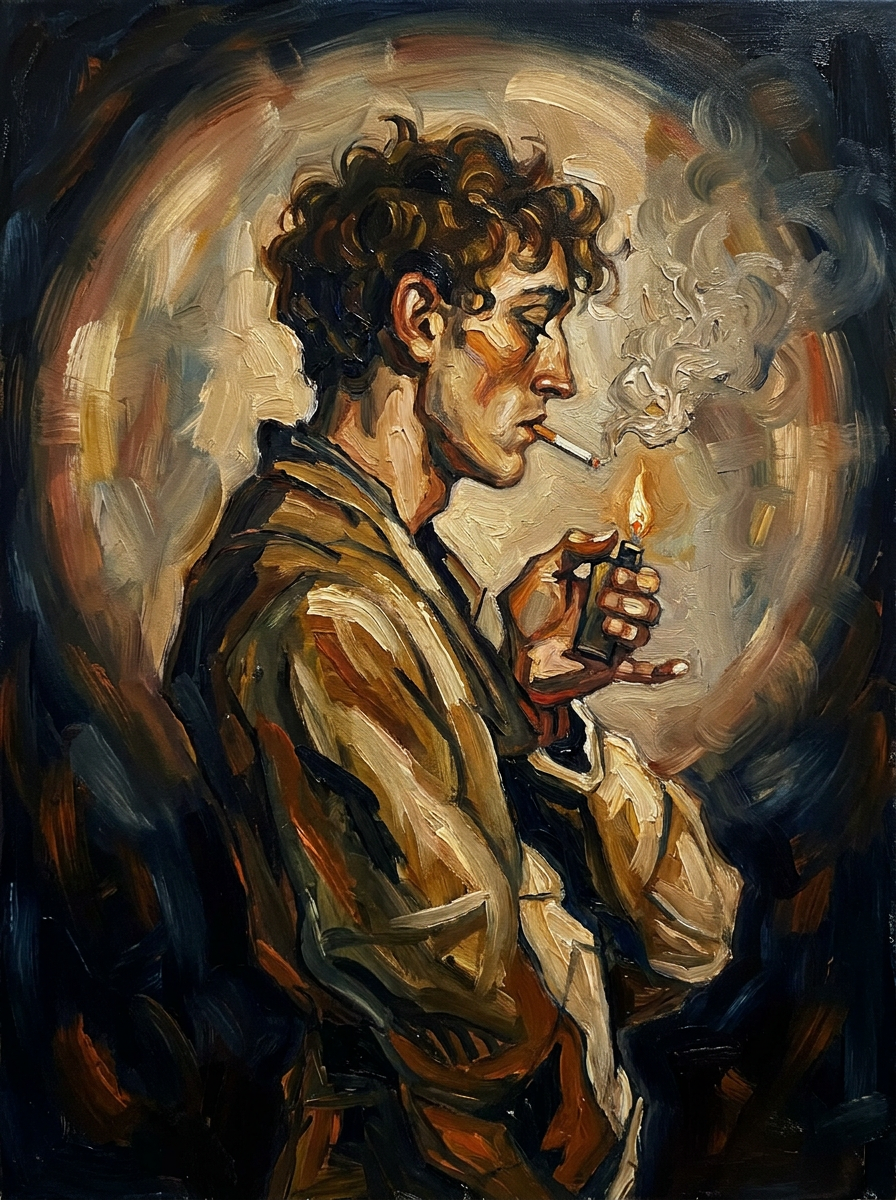 peinture huile sur toile faite sur commande - PORTRAIT fumeur