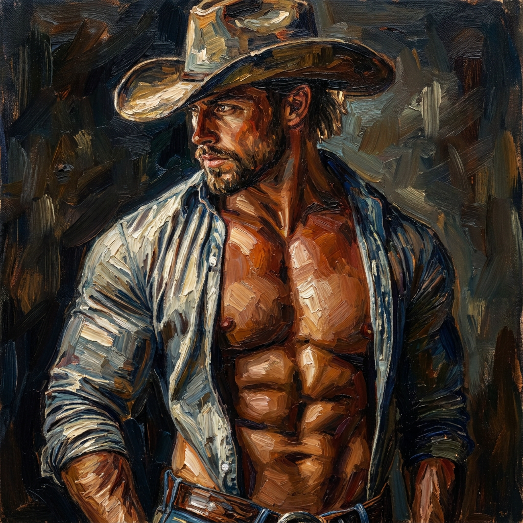 peinture huile sur toile faite sur commande - PORTRAIT BOGOSSE COWBOY