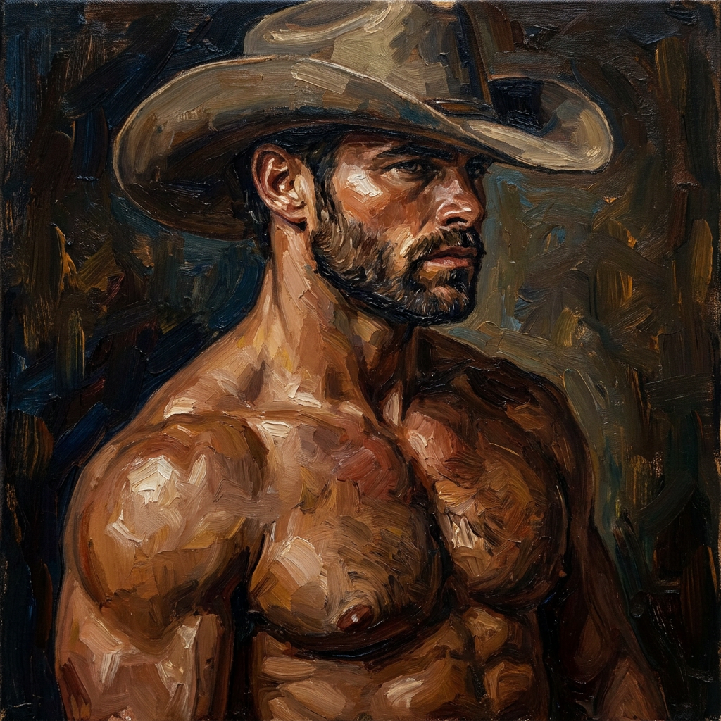 peinture huile sur toile faite sur commande - PORTRAIT BOGOSSE COWBOY