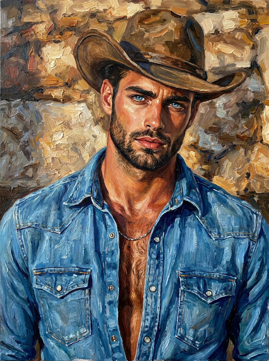 peinture huile sur toile faite sur commande - PORTRAIT BOGOSSE COWBOY