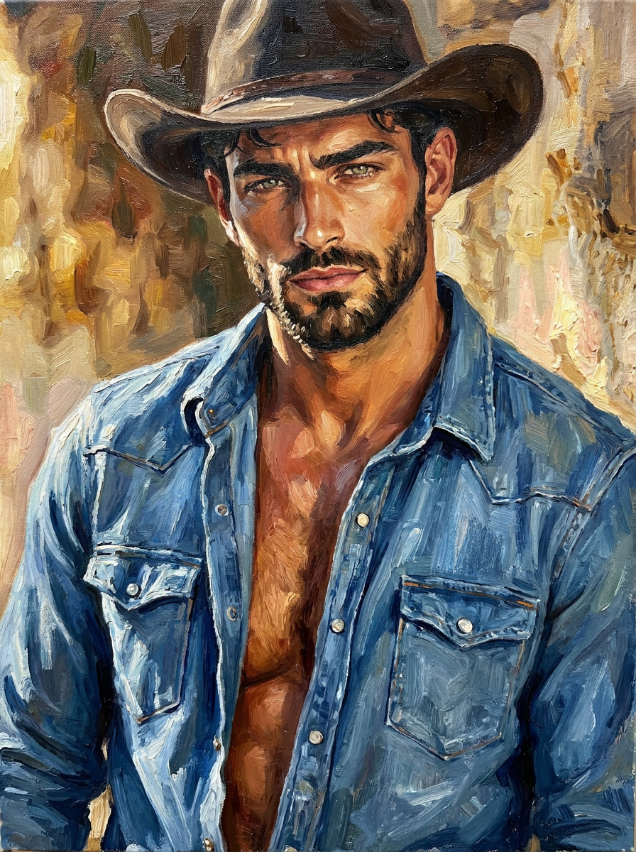 peinture huile sur toile faite sur commande - PORTRAIT BOGOSSE COWBOY